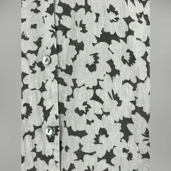 J Jill Love Linen Button Down Long Sleeve Gray Floral Shirt Women's Small Tall - Picture 5 of 11